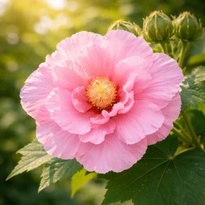 ดอกพุดตานสีชมพู Hibiscus mutabilis กลีบซ้อน ไล่เฉดสีชมพู บานช่วงกลางวัน