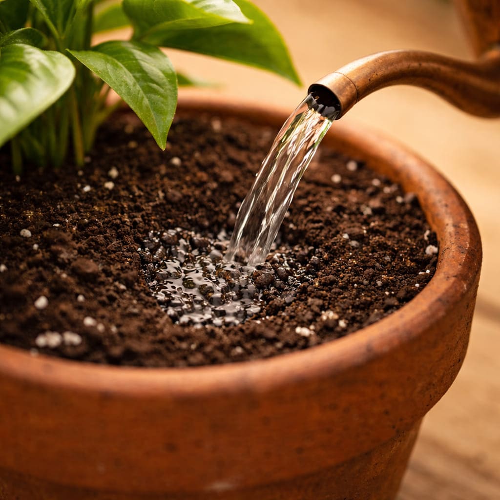 รดน้ำที่โคนต้นไม้และดินโดยตรง ไม่รดใส่ใบ