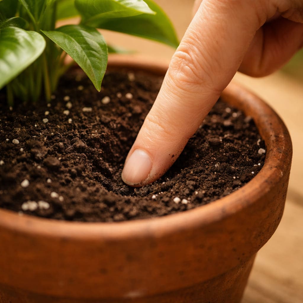 ใช้นิ้วแหย่ตรวจความชื้นดินก่อนรดน้ำต้นไม้