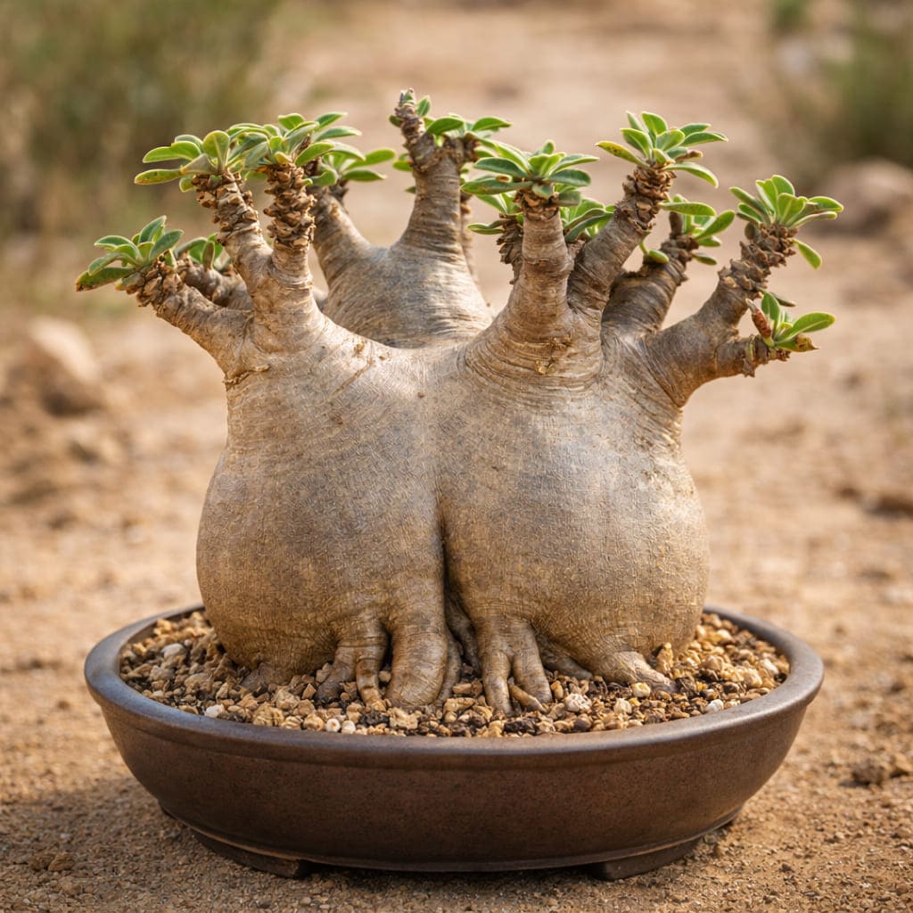 ชวนชมอาราบิคัม โขดทรงขวดอ้วนใหญ่ ใบเล็กปลายกิ่ง