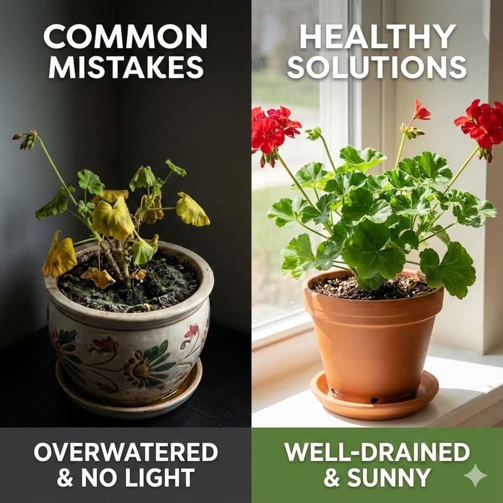  ข้อผิดพลาดการปลูกดอกไม้ รดน้ำมาก ไม่มีรูระบาย วางในร่ม เทียบกับต้นสุขภาพดี