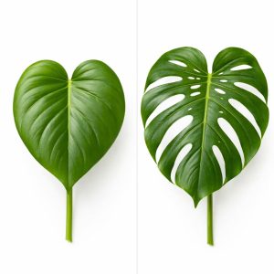 ใบอ่อนไม่มีรู vs ใบแก่มีรูแฉก