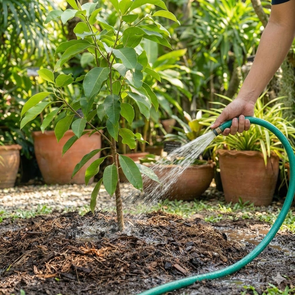 การรดน้ำต้นจำปี รดที่โคนต้นให้ชุ่ม ต้องการแสงแดด 6-8 ชั่วโมงต่อวัน ดินชุ่มแต่ไม่แฉะ
