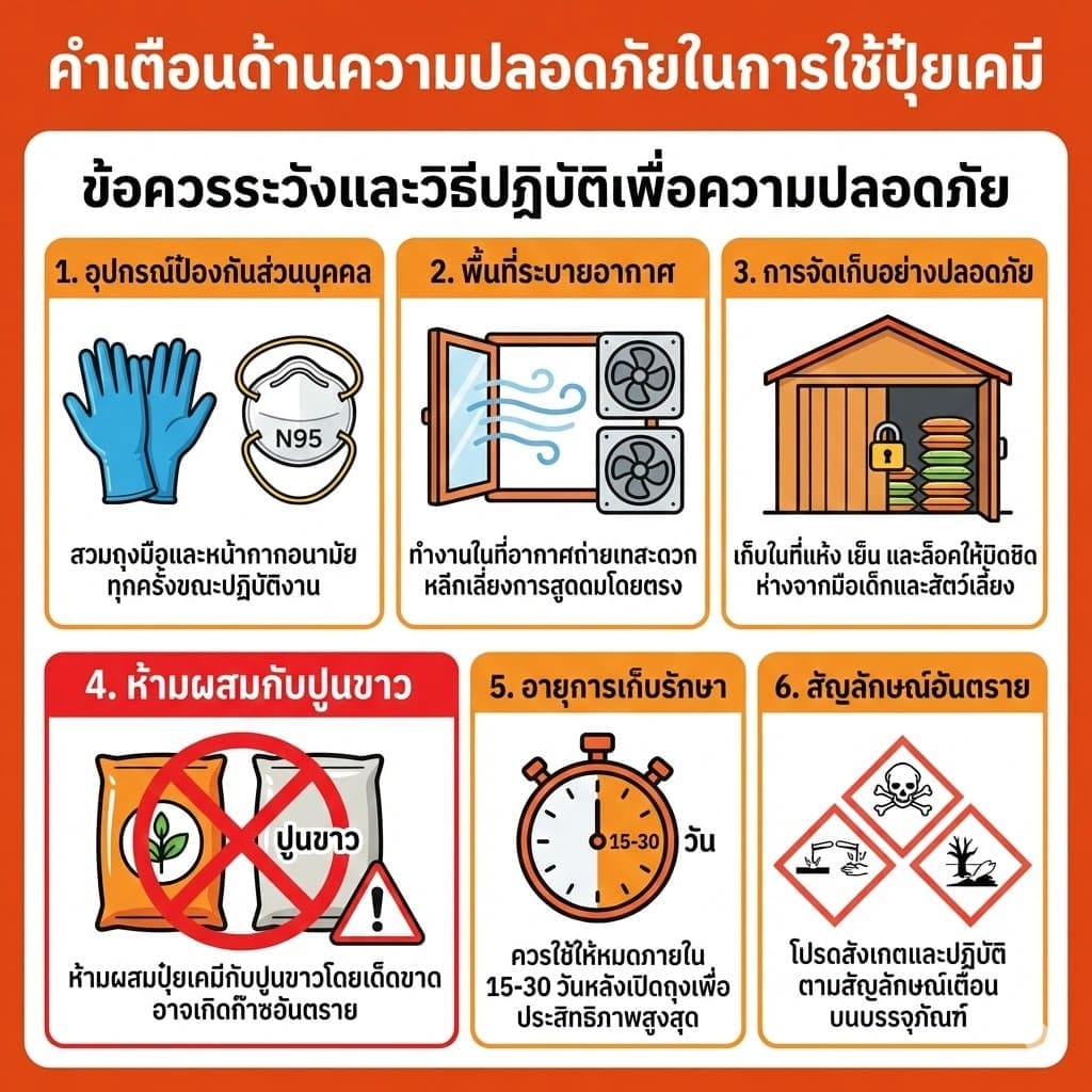 ข้อควรระวังในการผสมปุ๋ย - สวมอุปกรณ์ป้องกัน ห้ามผสมปูนขาว