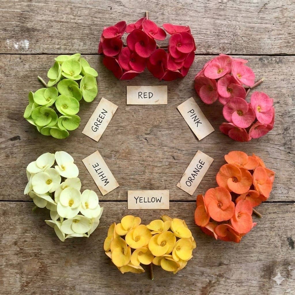 สายพันธุ์โป๊ยเซียนหลากสี แดง ชมพู เหลือง ขาว ส้ม และเขียว