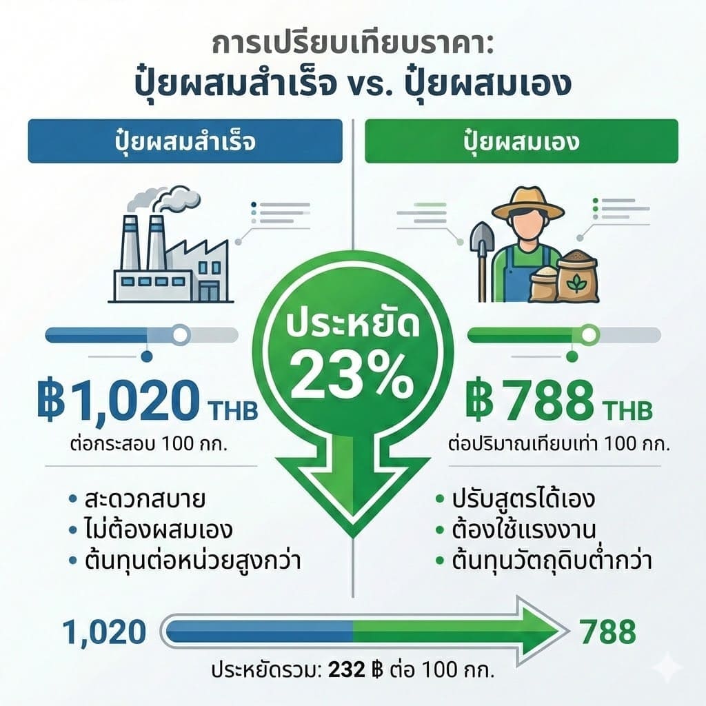 เปรียบเทียบต้นทุนปุ๋ย 15-15-15 ผสมเองประหยัด 23%