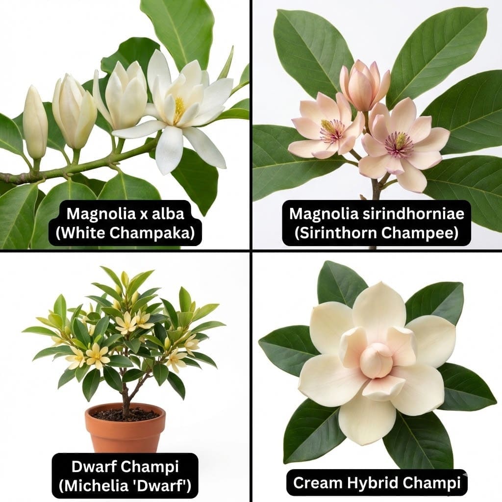 สายพันธุ์จำปีที่น่าสนใจ จำปีขาว จำปีสิรินธร จำปีแคระ และจำปีสีนวล เปรียบเทียบลักษณะดอก