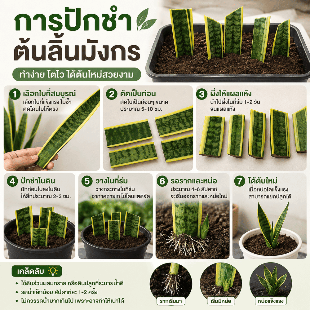 วิธีปักชำต้นลิ้นมังกรแบบง่าย